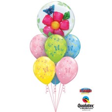Bukiet 952 Double Bubble Flower and Butterflies Qualatex #68806 38428-6
